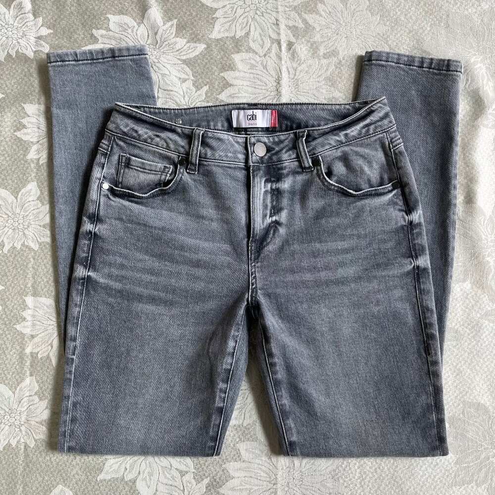 CAbi High Rise Skinny Distressed Destroyed Grey Jeans Stretch Denim 4